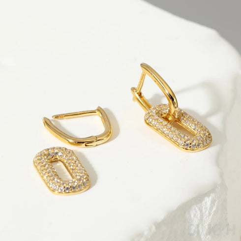 18k Gold Plated Sterling Silver Dangling Hoop Earrings Jet